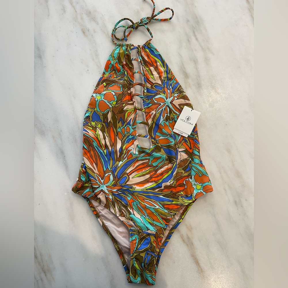 Volcom halter backless one piece swimsuit- faded flowers